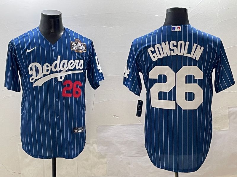Men Los Angeles Dodgers #26 Gonsolin Blue Stripe Fashion Game 2025 Nike MLB Jersey style 2->new york yankees->MLB Jersey